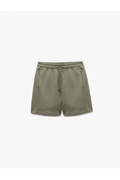 Koton Pocketed Cotton Lace-Up Short Shorts with Stitching Detail
