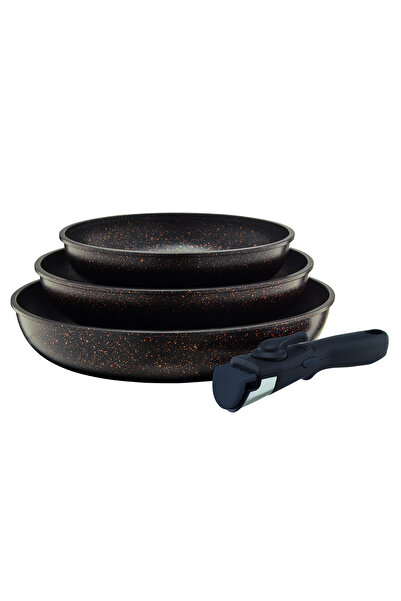 Ambition Pan set with removable handle, 4 pieces, Qualum Basic Stone Edition coating, Gold