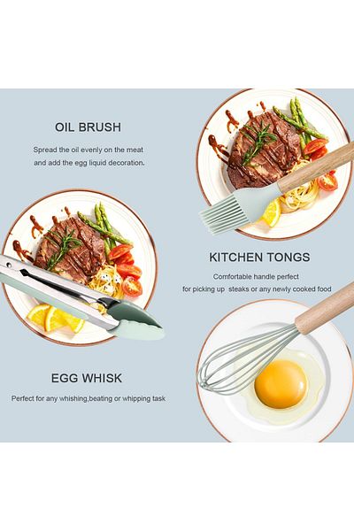 fulina 11PCS Silicone Cooking Utensils Kitchen Set, Spatula Turner Set (Green)
