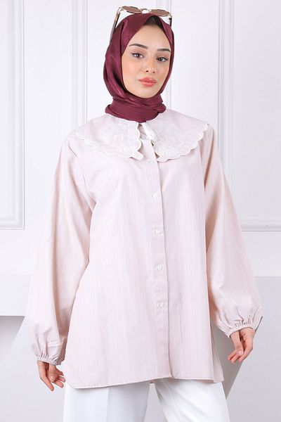 İmajButik Μπεζ πουκάμισο με λεπτομέρειες
