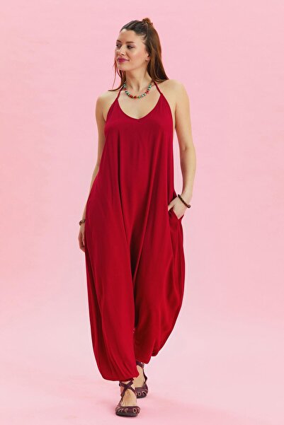 Los banditos Women's Bohemian Jumpsuit with Halter Neck and Elastic Legs