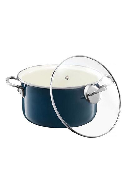 Emalia Olkusz 1907 Enamel pot with lid 18cm, 2L, turquoise, Optimum