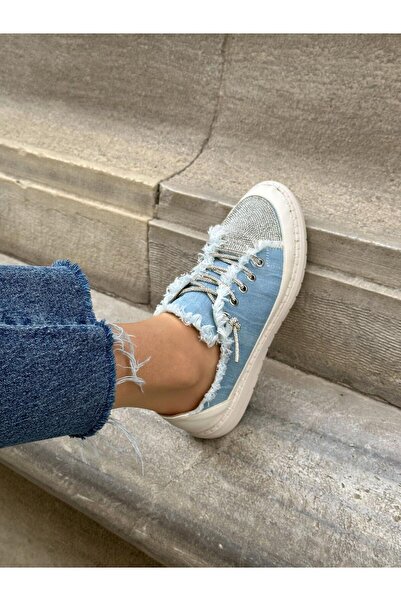 ERVANIN BUTİĞİ Kot Keten (Jule) Taş Bağcıklı Kadın Sneakers