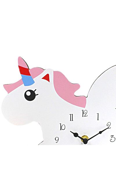 BM GİFT DESİGN Wall clock for children's room, 25x30 cm, white unicorn pattern