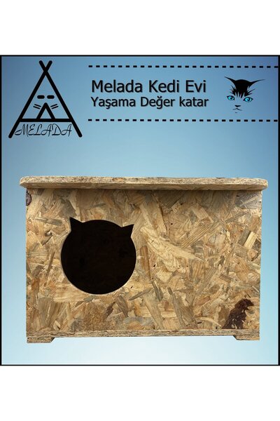 MELADA Kedi Evi Dış Ortam Uygun Ahşap Kedi Evi OSB 60x45x40 cm