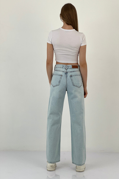 Miss Poem Blugi drepți pentru femei, cu picioare largi, pantaloni largi, albastru de gheață