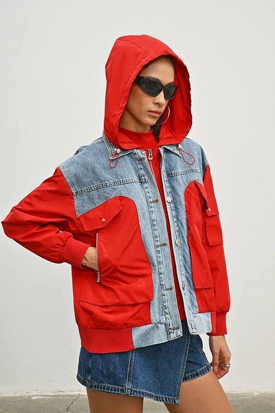 İLKCET MODA Mix Women's Oversize Denim Raincoat