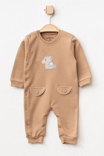 Aziz Bebe Baby Boy Snap Fastener Horse Embroidered Jumpsuit 0 Month - 6 Months