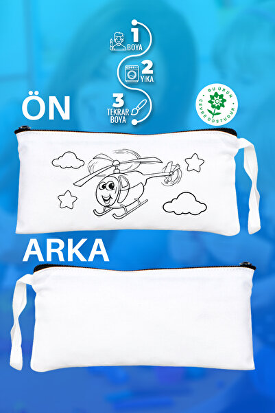 Pamusan Sevimli Helikopter Desenli Boyanabilir Kalemlik - 21x10 Boyutlarında - 10 Adet - Eğitici Aktivite