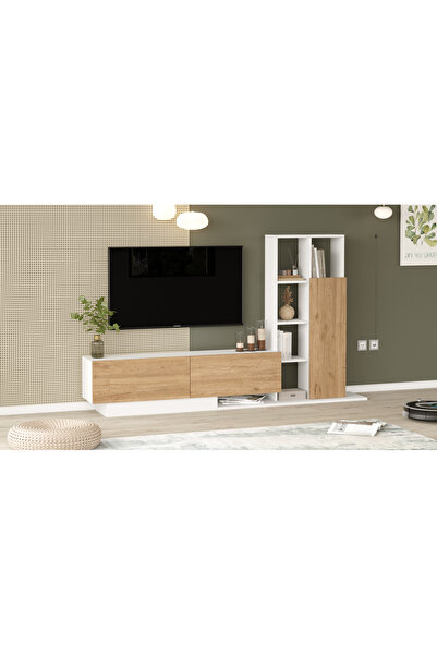 Yurudesign Blaze Tv Ünitesi Kapaklı Kitaplık Raf Sepet-Beyaz BE1-SW