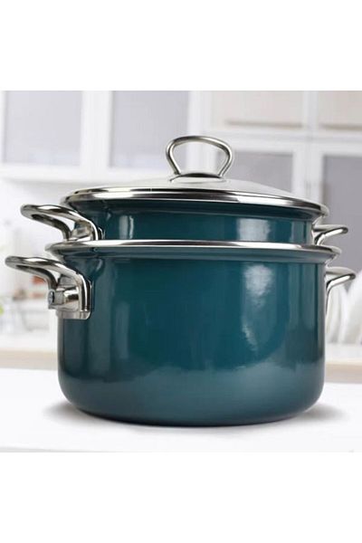 Emalia Olkusz 1907 Enamel pot with lid 24cm, 4.8L, turquoise, Optimum