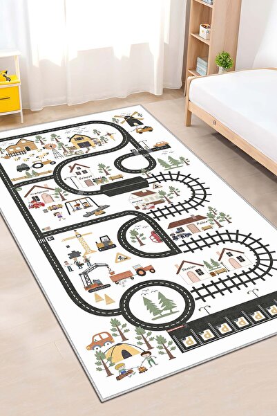 West Home Oyun Halısı Makinede Yıkanabilir Kaymaz Taban Antibakteriyel Yol De...