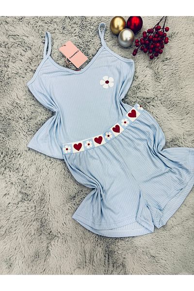 pijamaworld SET DE PIZAMA CU DETALII ELASTICE IN TALIE CU PANTALONI SCURT CU CUREA