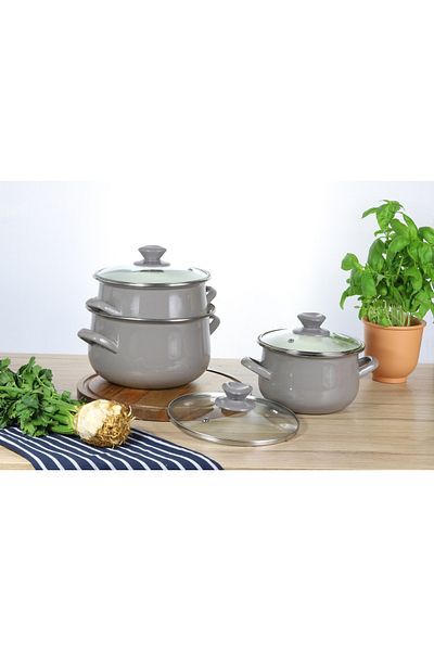 Emalia Olkusz 1907 Enamel pot with lid 18cm, 2.9L, gray, Pyza