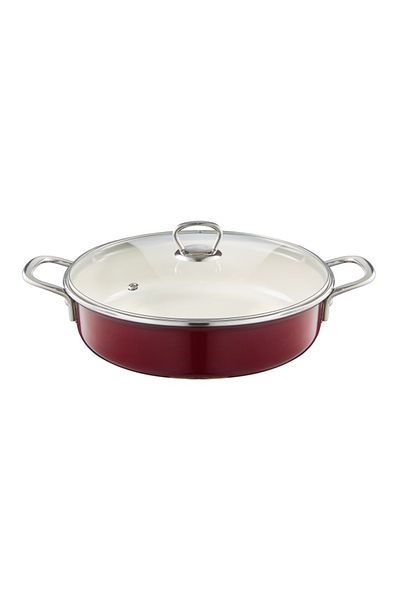Emalia Olkusz 1907 Deep frying pan with lid 28cm, 3.5L, enamel coating, burgundy, Optimum