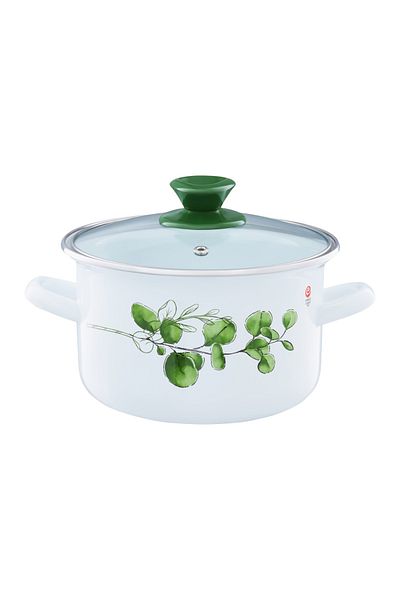 Emalia Olkusz 1907 Oala email cu capac 20cm, 3.8L, eucalipt