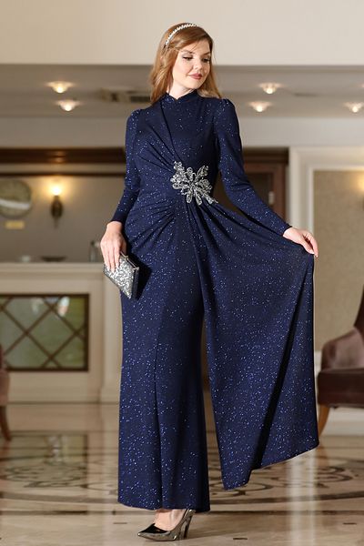 yogistore Hijab Bow Stone Detailed Evening Dress