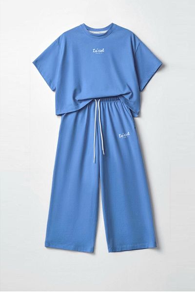 Monila Set de tricou și pantaloni de trening din bumbac cu imprimeu text pentru fete