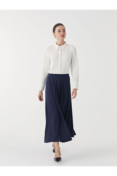 LC Waikiki LCW Modest Elastic Waist Plain Crepe Damen Faltenrock