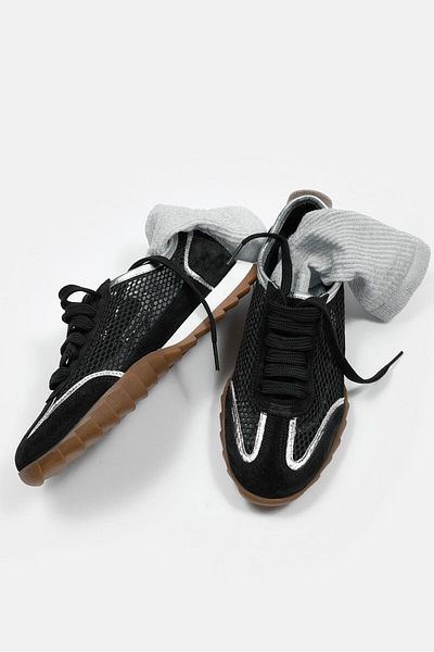 NILUFARR Gala Black Suede Genuine Leather Mesh Women's Sneaker