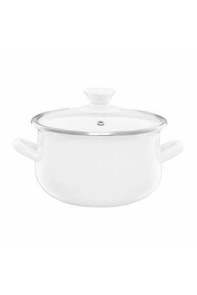 Emalia Olkusz 1907 Enamel pot with lid 18cm, 2.9L, cream, Pyza