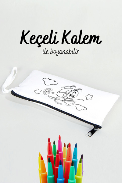 Pamusan Sevimli Helikopter Desenli Boyanabilir Kalemlik - 21x10 Boyutlarında - 10 Adet - Eğitici Aktivite
