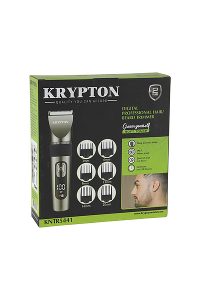 KRYPTON Professional Hair And Beard Trimmer With Digital Display, 240-250 Min Runtime, Ipx7 Waterproof.