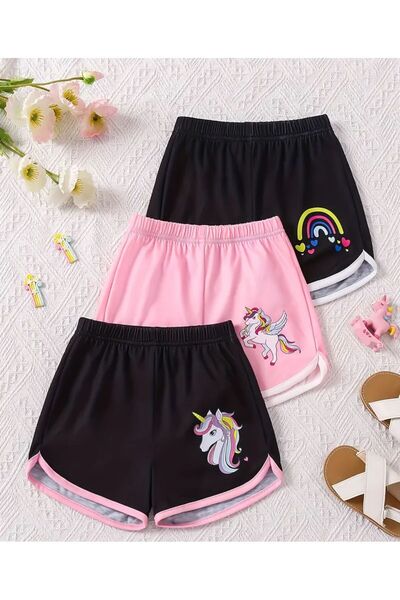 LOUİSA Комплект от 3 къси панталони с щампа на еднорог за момичета (SSP)