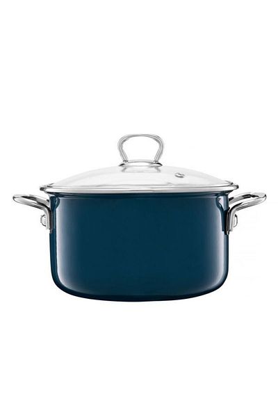 Emalia Olkusz 1907 Enamel pot with lid 24cm, 4.8L, turquoise, Optimum