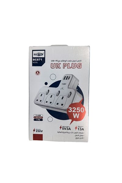 Bastec BC871 3-Outlet Wall Plug with 2 USB Ports and 1 PD Port with Fast Charging