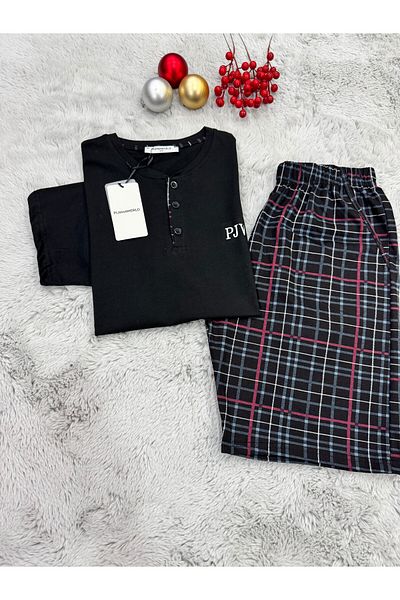 pijamaworld Costum de pijama pentru bărbați cu pantaloni scurți cu mâneci scurte