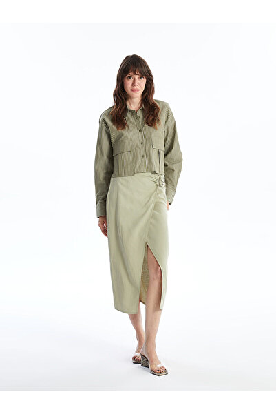 LC Waikiki Nevavm Women's Plain Linen Blend Skirt with Zipper at the Waist