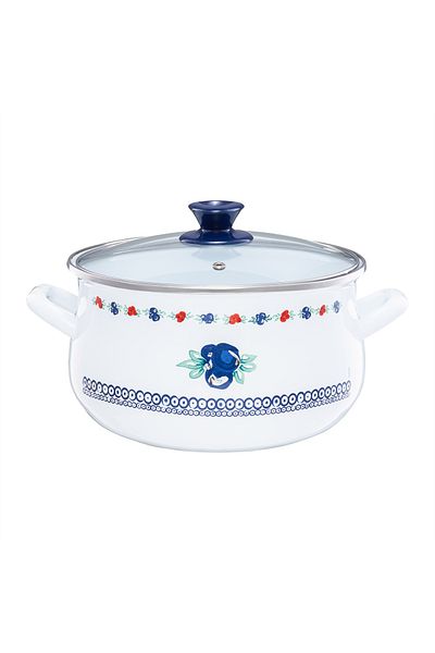 Emalia Olkusz 1907 Oala email cu capac 18cm, 2.9L, Kalina