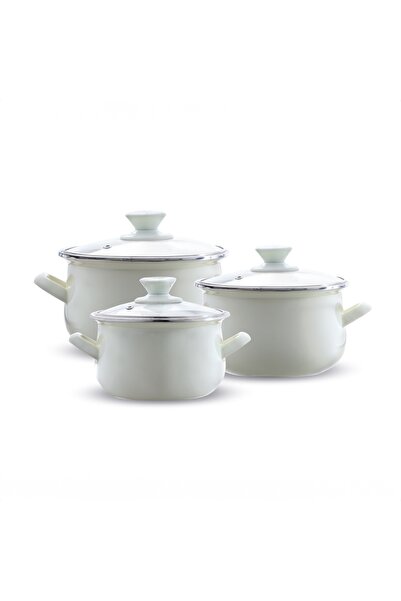 Emalia Olkusz 1907 Enamel pot set, 6 pieces, cream