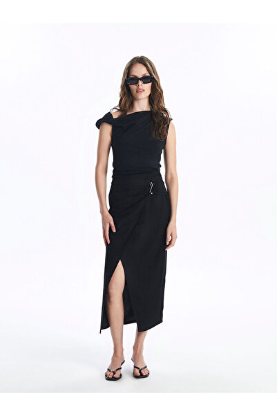 LC Waikiki Nevavm Women's Plain Linen Blend Skirt with Zipper at the Waist