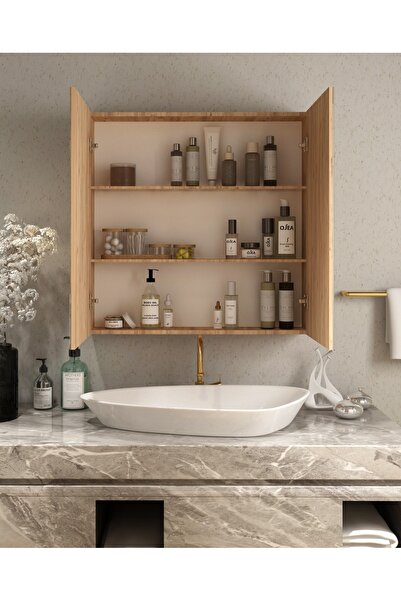 TETTO ELAGANTE 2 Kapaklı (ATLANTİK ÇAM ) 60X60 Aynalı Banyo Dolabı Çok Amaçlı Banyo Dolabı