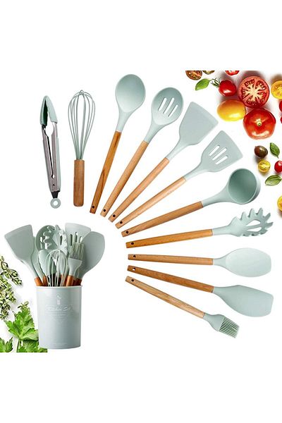 fulina 11PCS Silicone Cooking Utensils Kitchen Set, Spatula Turner Set (Green)