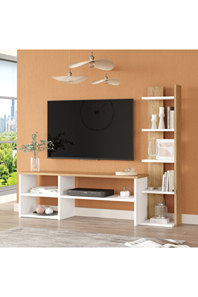 Yurudesign Joffrey Tv Ünitesi Tv Sehpası Kitaplıklı Beyaz-Sepet JR2-WS