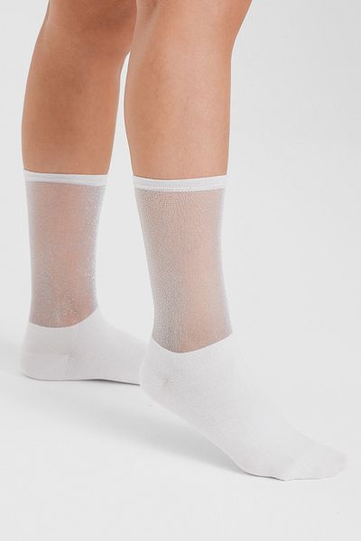 Forwena White Transparent Glitter White Modal Women's Seamless Sock Socks