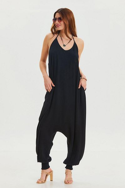 Los banditos Women's Bohemian Jumpsuit with Halter Neck and Elastic Legs