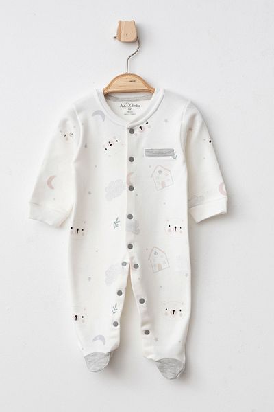 Aziz Bebe Baby Boy Patterned Booties Jumpsuit with Snap Fasteners 0 Month - 6 Months