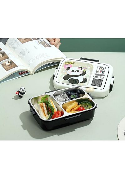 Vagonlife 820ml Sevinli Dostlar Bento Lunch Box - 3 Compartment Single Deck Stainless Steel