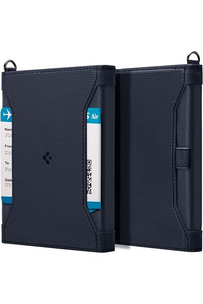 Spigen Life Passport Card Cover Holder Wallet Travel Documents Organizer Protector - Navy Blue