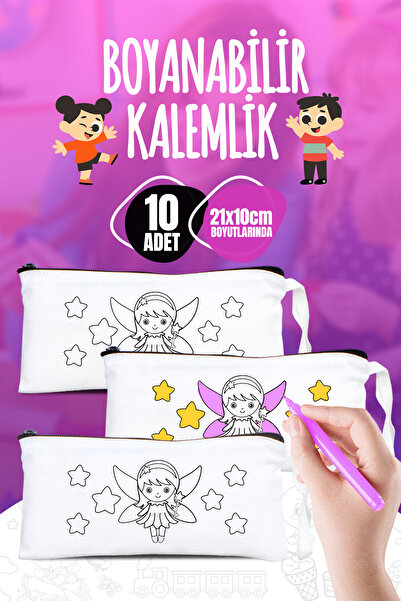 Pamusan Minik Peri Desenli Boyanabilir Kalemlik - 21x10 Boyutlarında - 10 Ade...