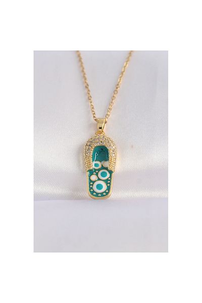 Skygo 316L Steel Chain Zircon Stone Gold Color Evil Eye Slipper Design Necklace - Tj-Bko8664
