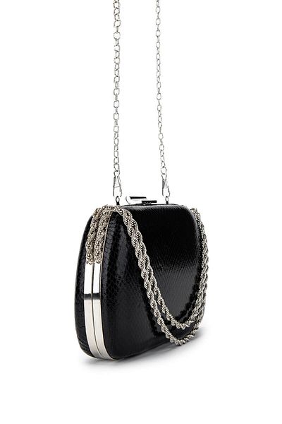 Tamer Tanca Women's Vegan Black Snake Pattern Evening Dress Bag