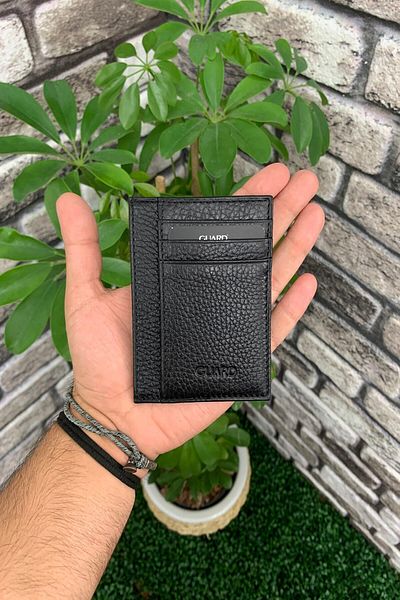 GUARD Unisex Genuine Leather Black Card Holder