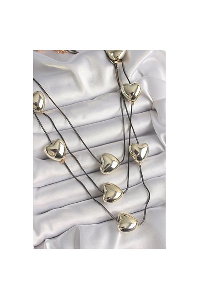 Skygo Brass Smoked Color Chain 3D Gold Color Heart Model Women's Necklace - Tj-Bko9618