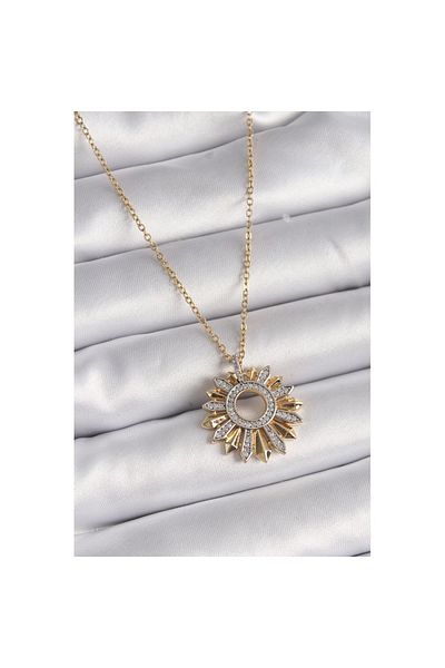 Skygo 316L Steel Gold Color Chain Zircon Stone Mix Color Sun Model Women's Necklace - Tj-Bko9477