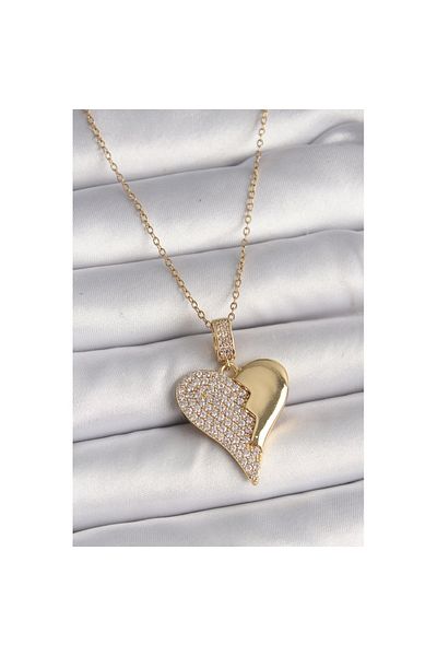 Skygo 316L Steel Gold Color Chain Zircon Stone Broken Heart Model Women's Necklace - Tj-Bko9757